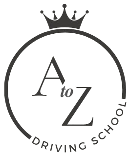 A to Z Driving School logo featuring a crown above a circle with the school's name.
